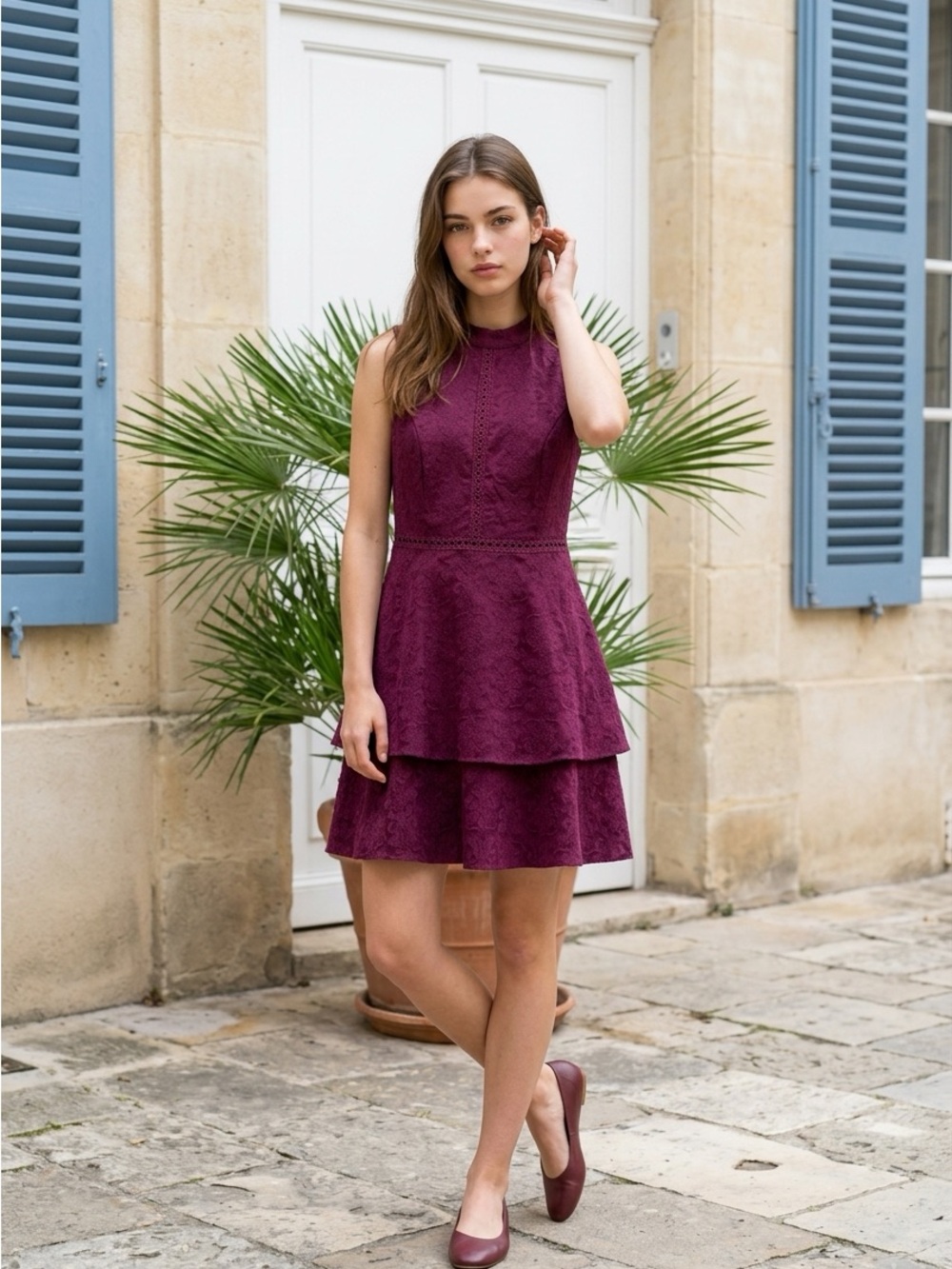 Junior’s Xhilaration Burgundy Mock Neck Lace Mini Dress